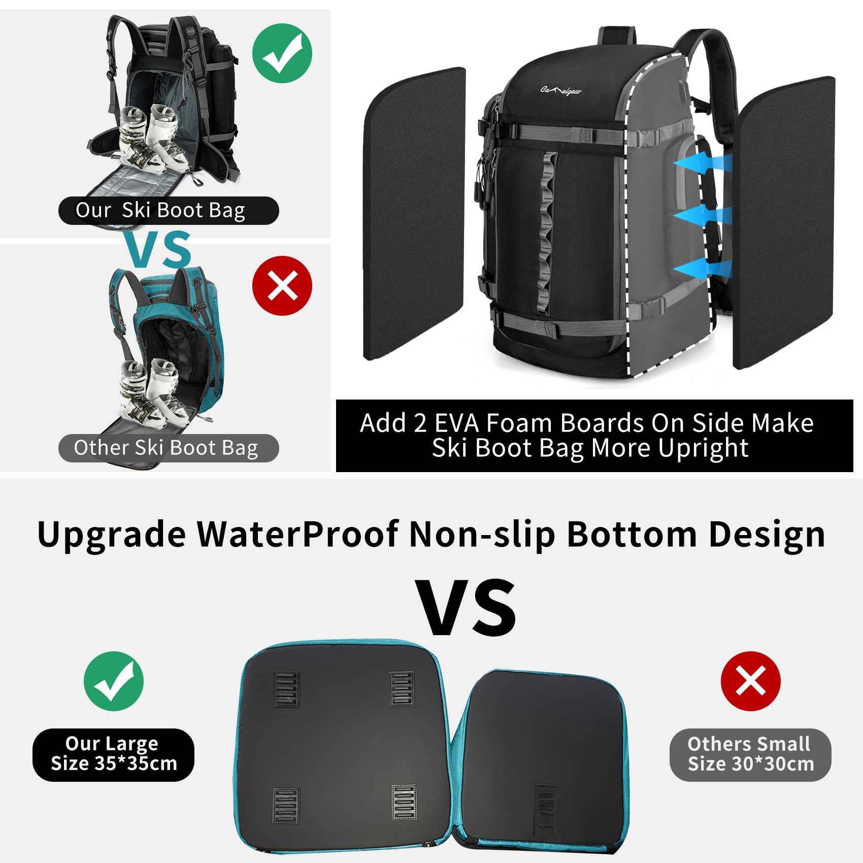 65L Ski Boot Bag,Large Travel Backpack For Women Men, Snowboard Bags,Durable Waterproof 1680D Nylon Padded Ski Boot Backpack For