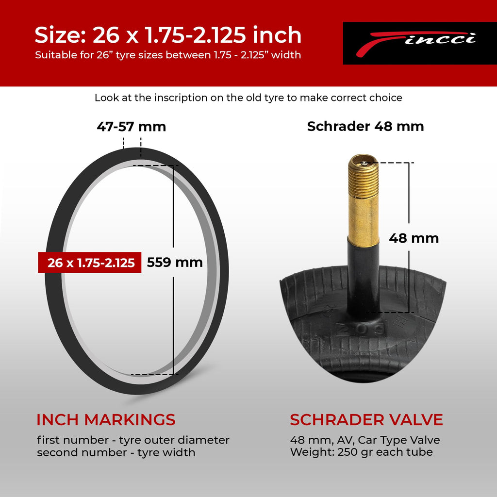 Fincci Pair Bike Inner Tube 26 X 175-2125 Inch 48Mm Schrader Valve Inner Tubes For Mountain Mtb Bicycle - Compatible Sizes: 1751