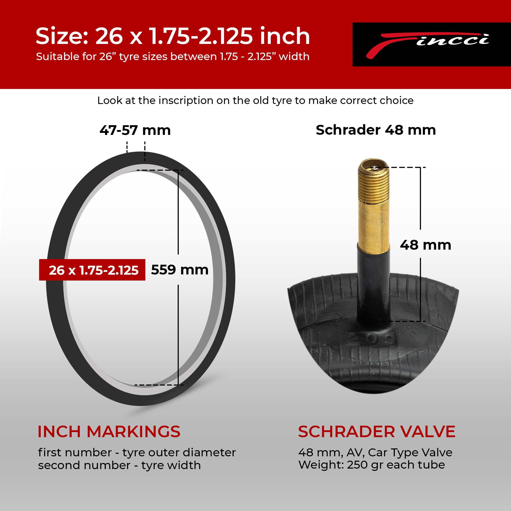 Fincci Pair Bike Inner Tube 26 X 175-2125 Inch 48Mm Schrader Valve Inner Tubes For Mountain Mtb Bicycle - Compatible Sizes: 1751