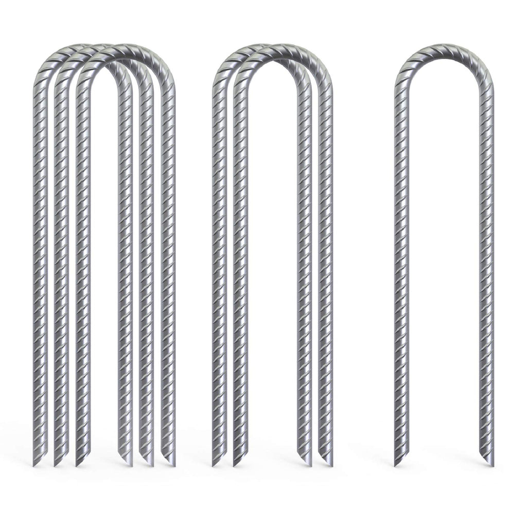 Aagut 12 Inch Trampoline Stakes 6 Pack U Shaped Rebar Ground Anchors Heavy Duty High Winds Galvanized Steel Trampolines Accessor