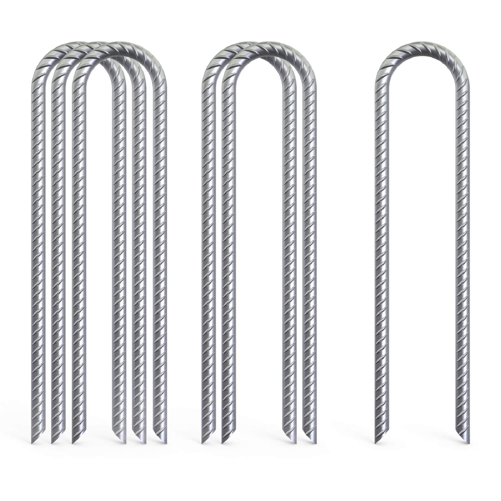 Aagut 12 Inch Trampoline Stakes 6 Pack U Shaped Rebar Ground Anchors Heavy Duty High Winds Galvanized Steel Trampolines Accessor