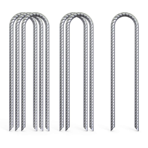 Aagut 12 Inch Trampoline Stakes 6 Pack U Shaped Rebar Ground Anchors Heavy Duty High Winds Galvanized Steel Trampolines Accessor