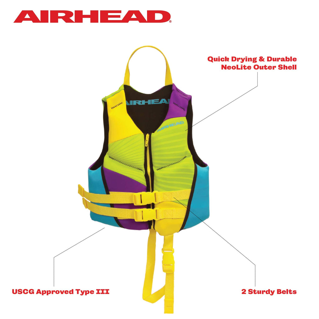 Airhead Gnar Child And Infant Kwik-Dry Neolite Flex Life Jacket, Us Coast Guard Approved, Multicolour