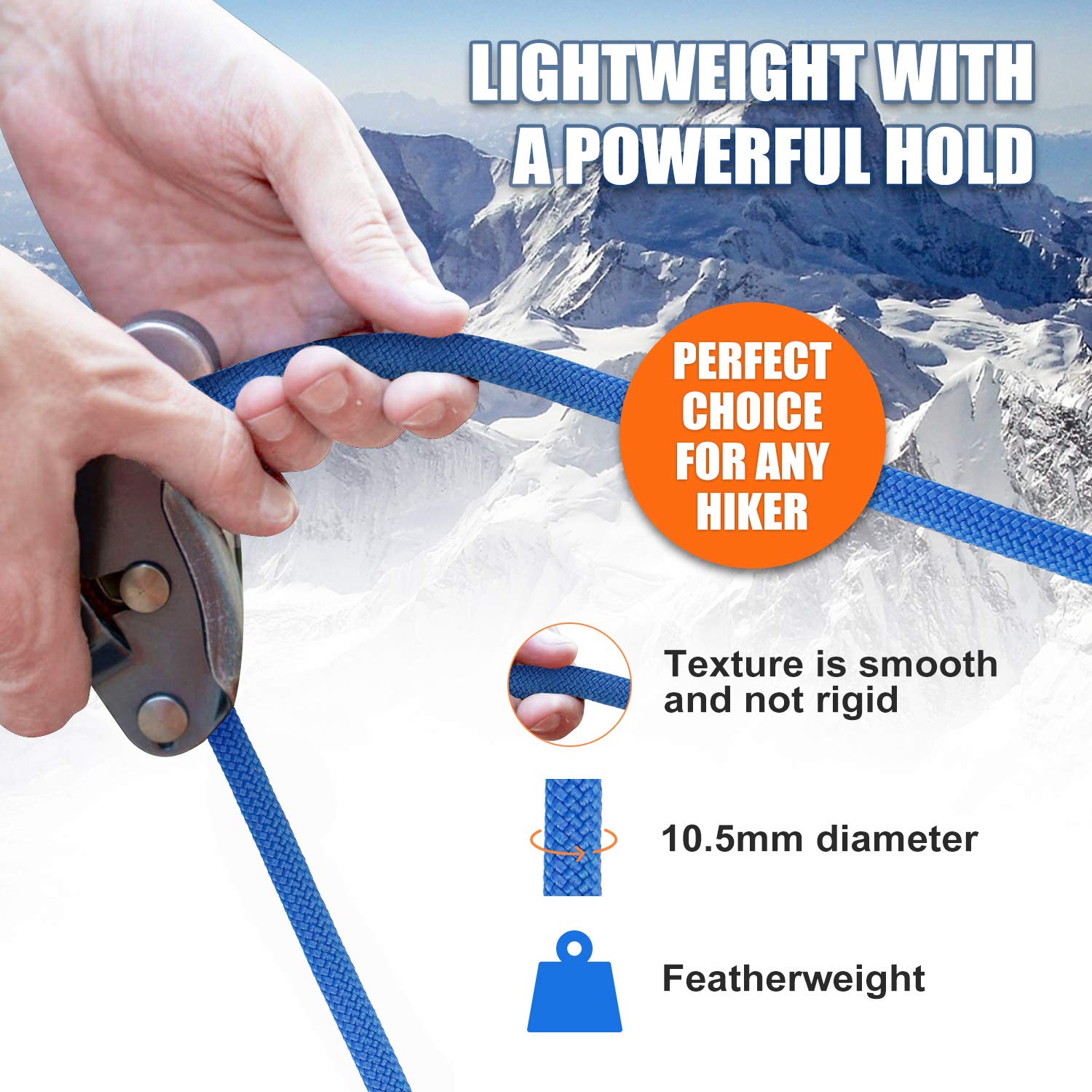X Xben Rock Climbing Rope, Static Uiaa Mountain Climb Ropes, 10.5Mm 32Ft Blue Mountaineering Climbing Gear For Rescue, Hiking, O