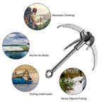 Ant Mag Grappling Hook Stainless Steel Claw Carabiner With 20M/65Ft 8Mm Auxiliary Red Rope For Camping Hiking Tree Grabbing And