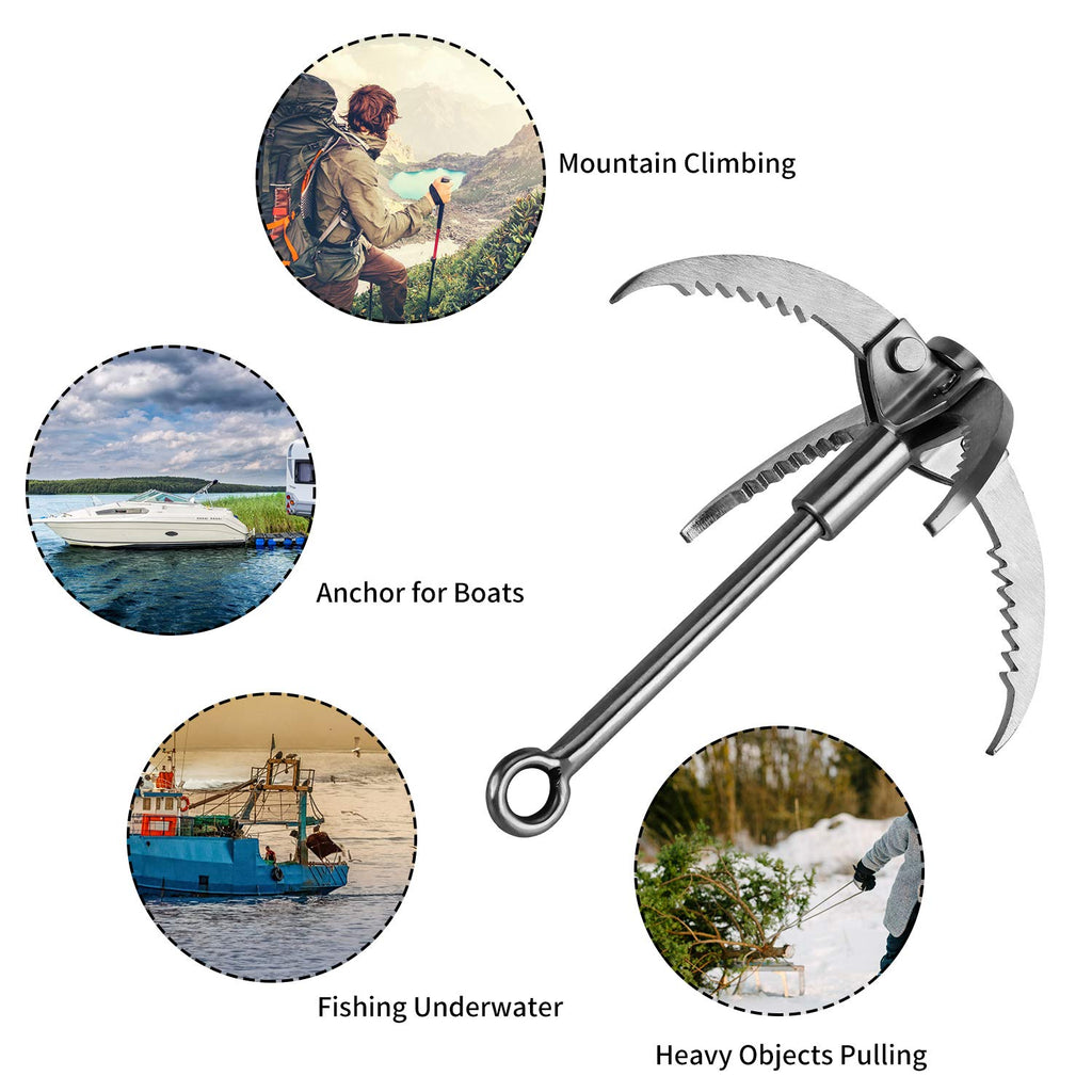 Ant Mag Grappling Hook Stainless Steel Claw Carabiner With 30M/65Ft 6Mm Auxiliary Red Rope For Camping Hiking Tree Grabbing And