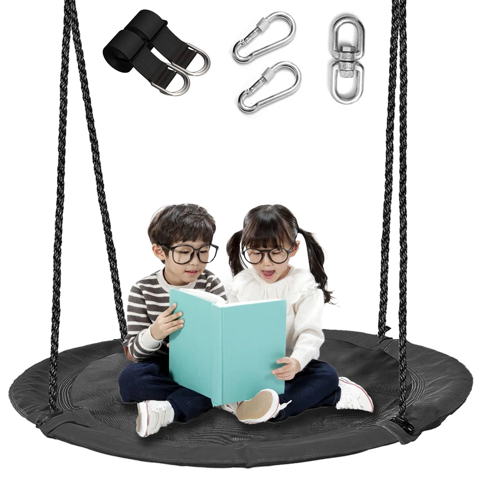 43 inch Saucer Tree Swing for Kids,Flying Round Swing Heavy Duty, Waterproof and All-Weather Resistant Textilene,Swivel,Adjustab