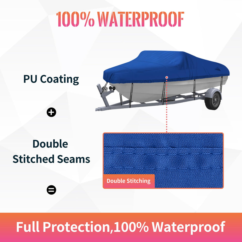Nexcover Trailerable Boat Cover, Length: 17'-19' Beam Width: Up To 96'', Waterproof Heavy Duty Cover, Fits V-Hull, Tri-Hull, Run