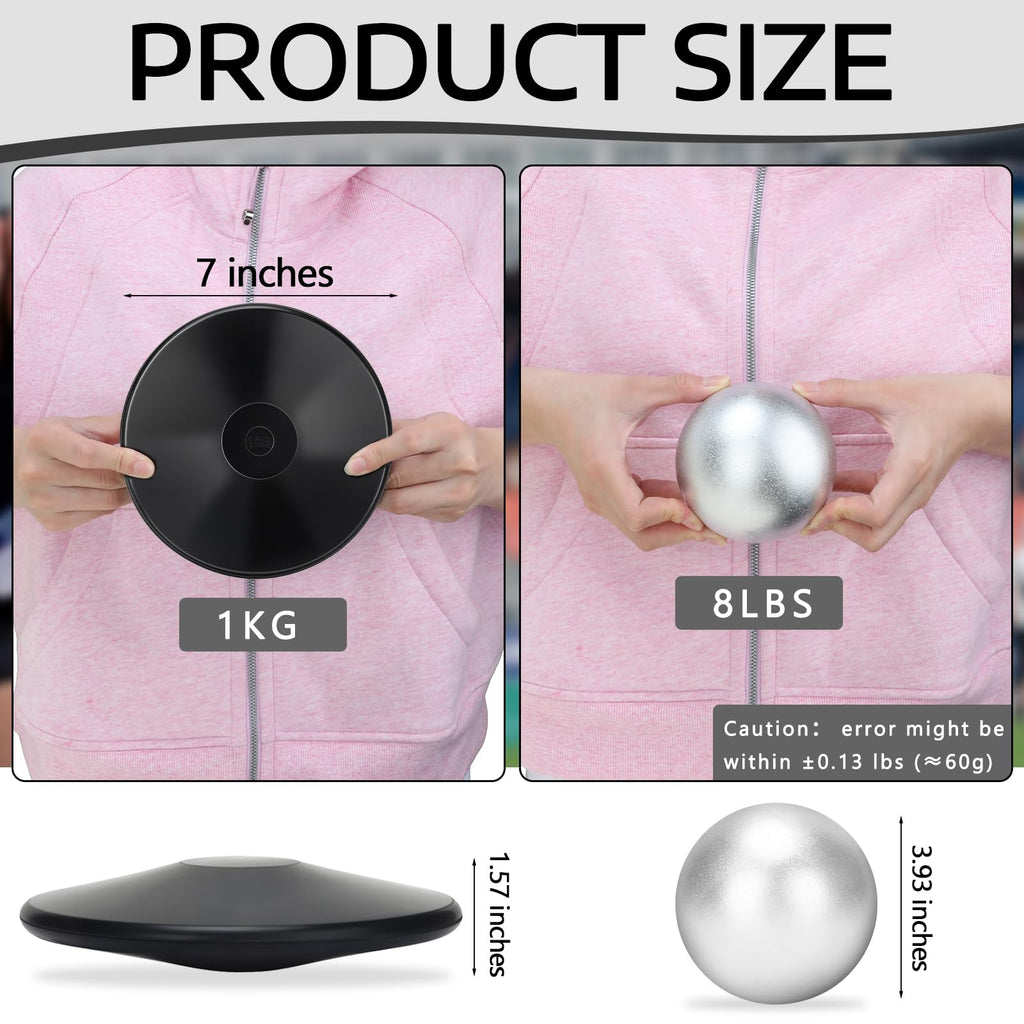Zealor 2Pcs Iron Shot Put Set 1Kg Shot Put Rubber Discus Black Shot Put 8Lbs Shot Put Ball School Track And Field Equipment For