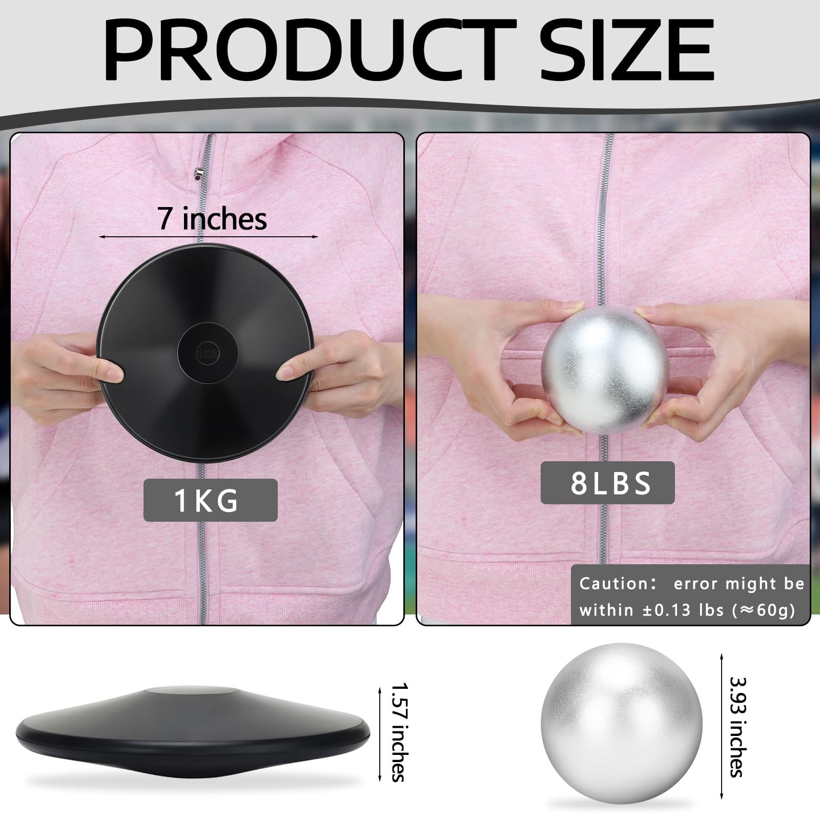 Zealor 2Pcs Iron Shot Put Set 1Kg Shot Put Rubber Discus Black Shot Put 8Lbs Shot Put Ball School Track And Field Equipment For