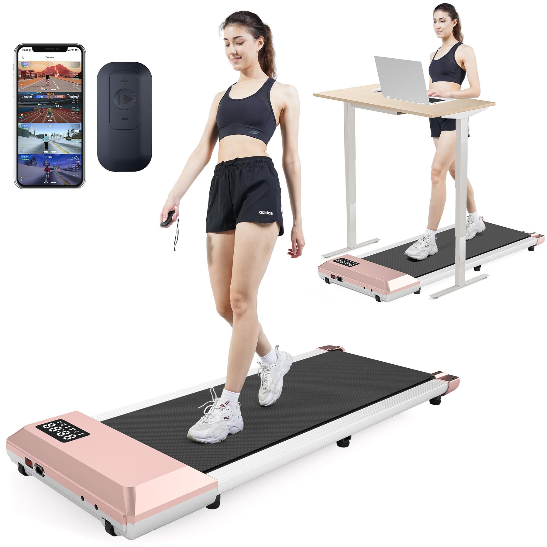 Walking Pad Treadmill - Deerrun Smart Under Desk Treadmill With Remote Control, 2 In 1 Portable Treadmills For Small Spaces, Ult