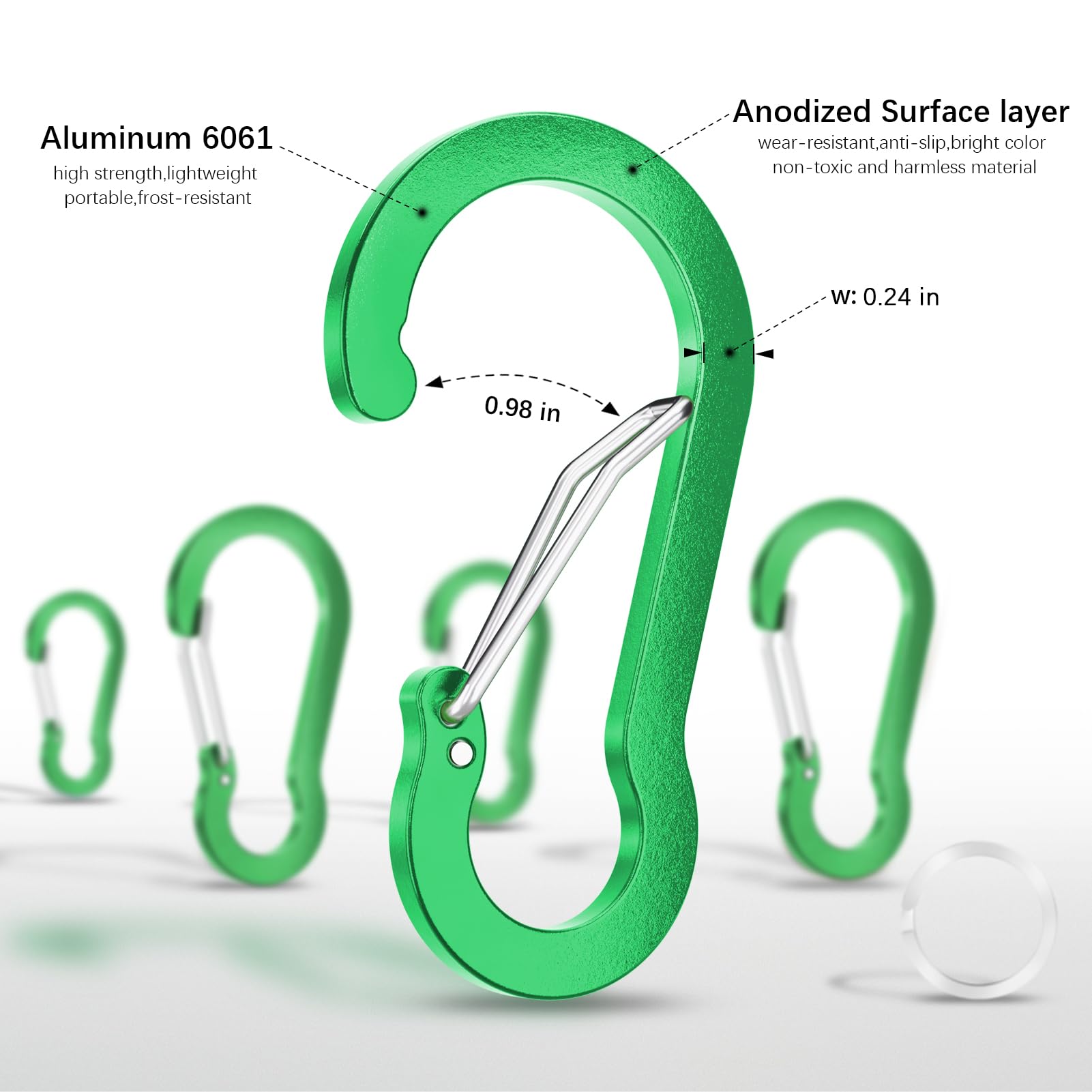 Sprookber 3.2 Inch Aluminum Carabiner Clips D Ring, Caribeaner Spring Snap Hook With Keychain For Camping, Hiking, Gym & Outdoor