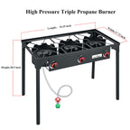 Cookamp High Pressure Triple Propane Burner Outdoor Propane Camping Stove With 0-20 Psi Adjustable High Pressuer Regulator And S