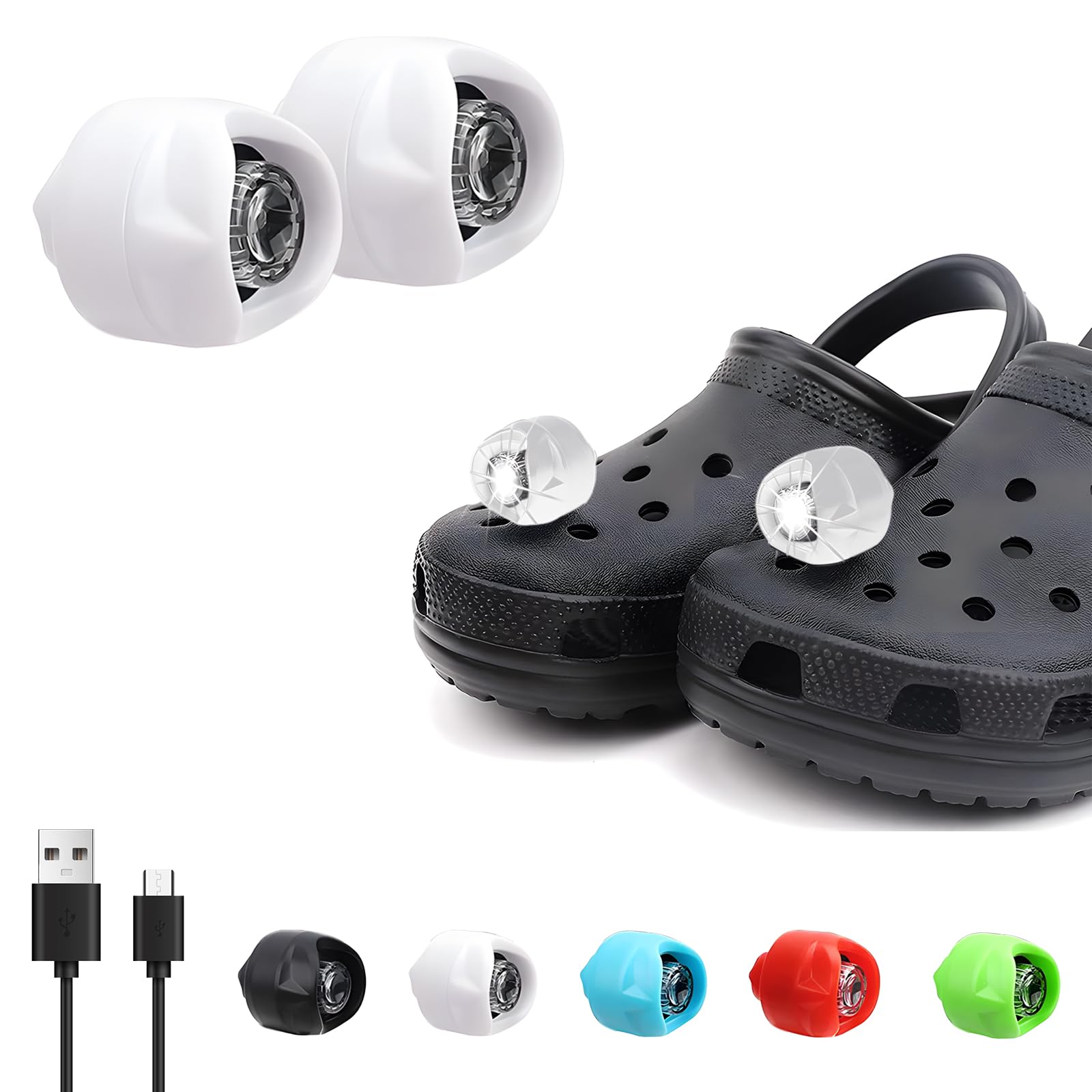 Vergissm Rechargeable Headlights Compatible with Croc, 2 PCs LED Flashlight, Waterproof Hands Free Flashlights with 3 Lighting M