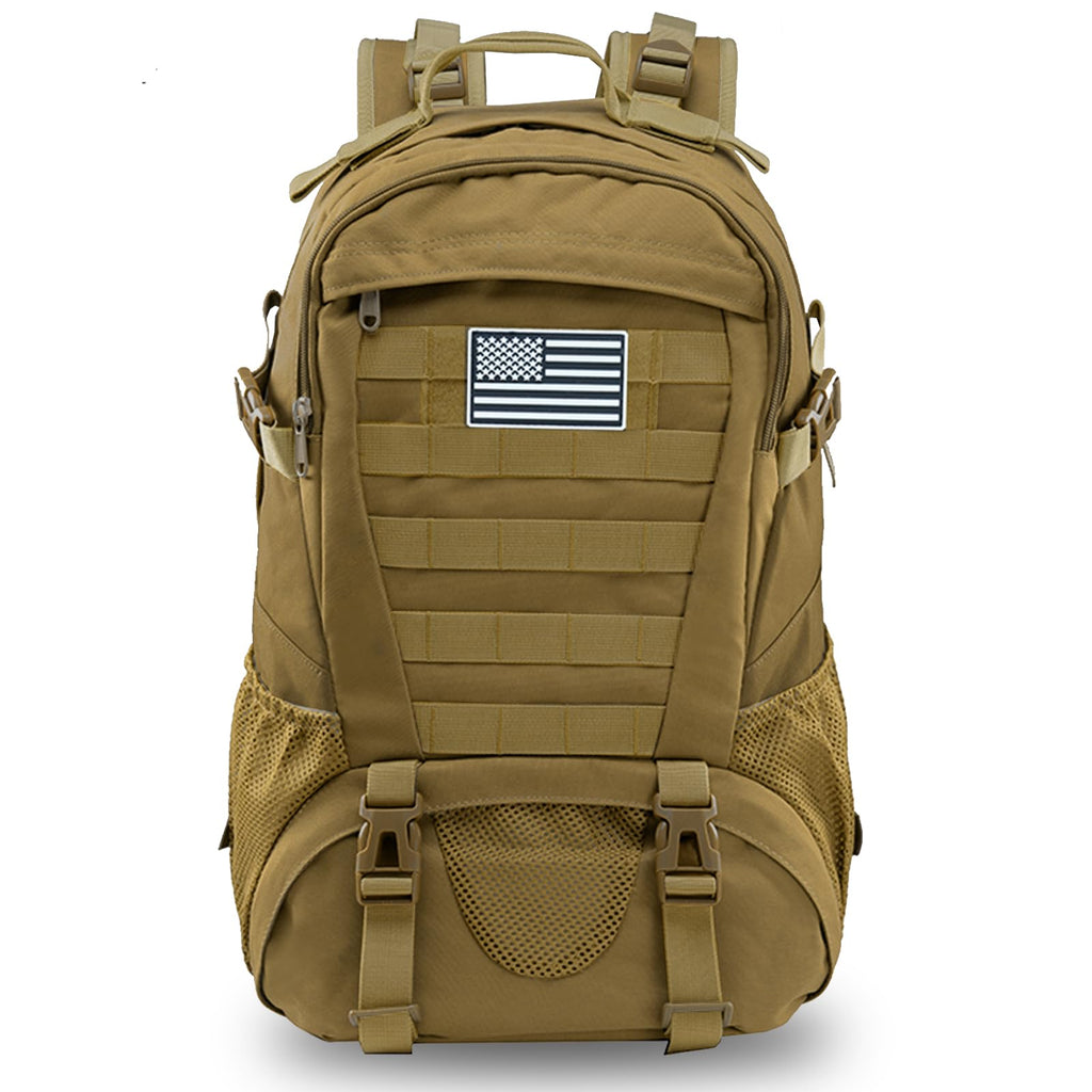 Jueachy Tactical Backpack For Men Hiking Day Pack Molle Military Rucksack Waterproof 30L Edc Bag With Usa Flag Patch Tan Style