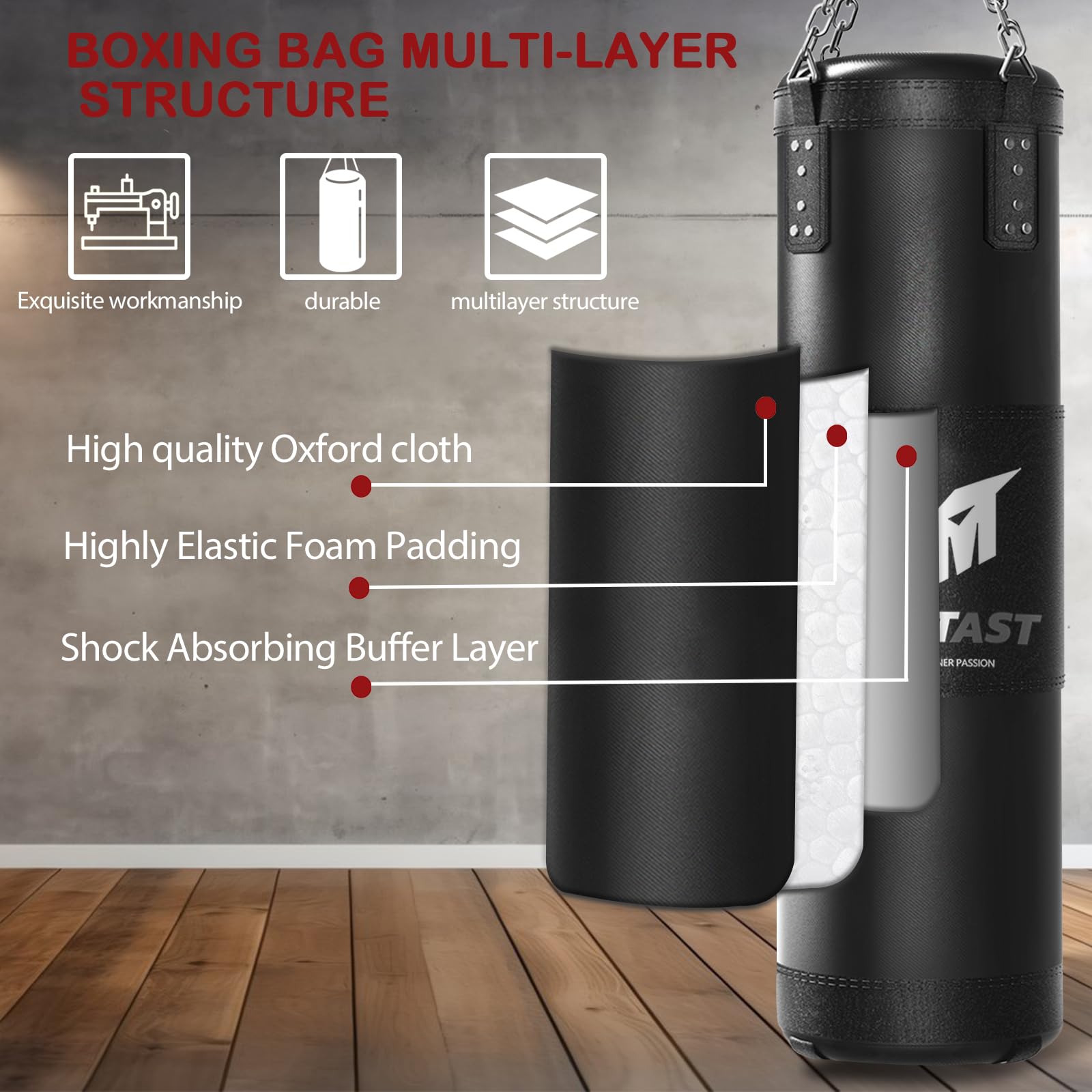 Mesetast Punching Bag for Adults, 4ft Heavy Boxing Bag Set with 12 OZ Gloves for MMA Karate Kickboxing Boxing - Unfilled