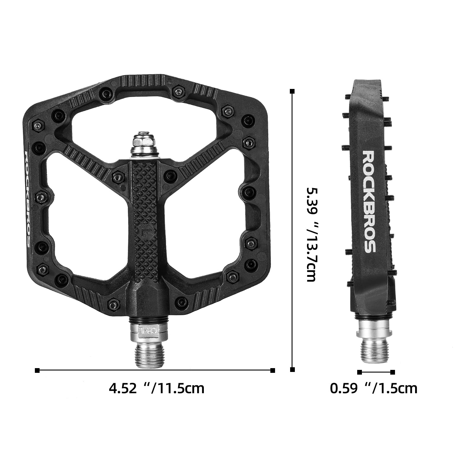 Rockbros Mountain Bike Pedals Flat Mtb Pedals Nylon Fiber Bicycle Platform Pedals For Road Mountain Bmx Mtb Bikes Black