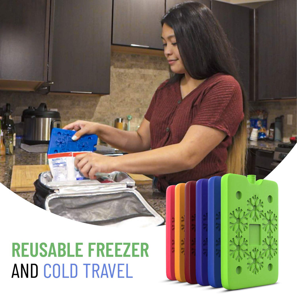 Ice Packs For Lunch Bags & Coolers (6-Piece Set) Cooler Bag For Work, School, Picnic Or Camping | Reusable Freezer Ice Pack