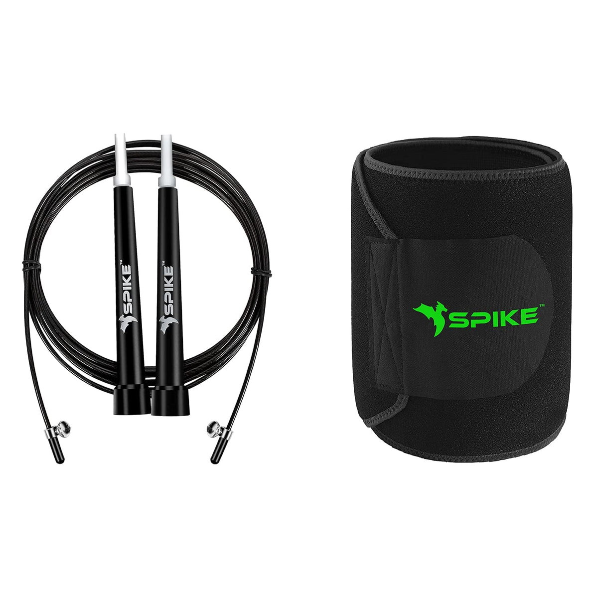Spike Speed Skipping Jump Rope for Weight Loss, Fat Loss, Strength Designed for both Men and Women (Black SR + Black Slim Belt)