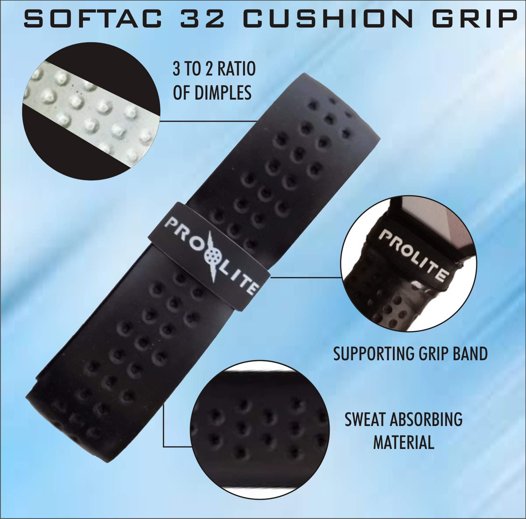 Prolite Softac 32 Cushion Grip - Perfect For Pickleball Paddles, Racquetball, Squash, Platform Tennis, Badminton And More
