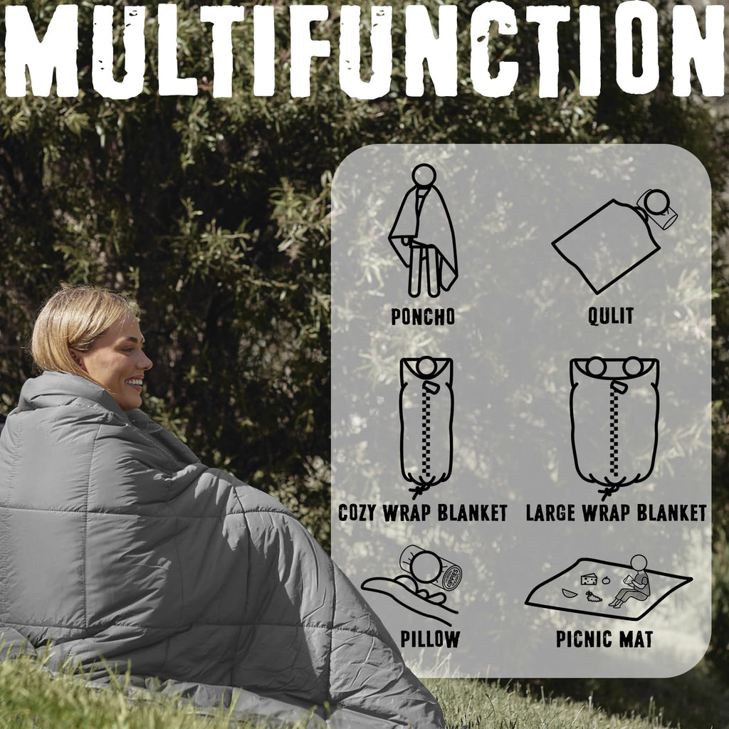 Zippies 3M Thinsulate Insulation Puffy Camping Blanket For Cold Weather, Queen Size Warm Camping Quilt With Zipper, Waterproof O