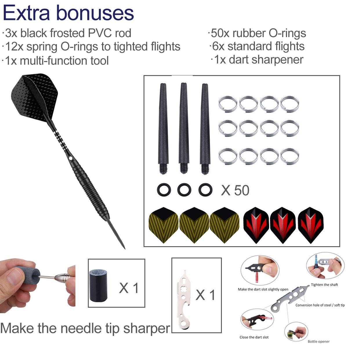 Sanfeng Steel Tip Darts Set For Dartboard, Professional Darts With Metal Tip 22 Grams Black Aluminium Nylon Shafts 9 Flights 50