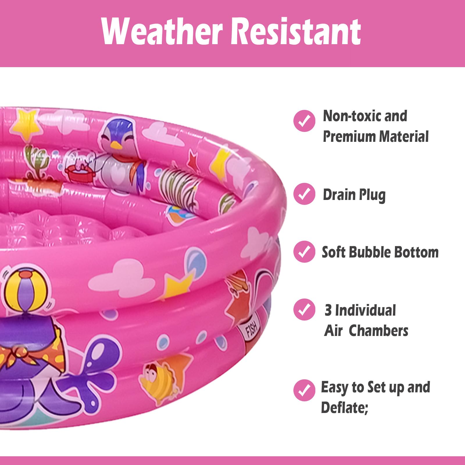 Big Summer 3 Rings Kiddie Pool, 48   X12   , Kids Swimming Pool, Inflatable Baby Ball Pit Pool, Small Infant Pool (Pink)