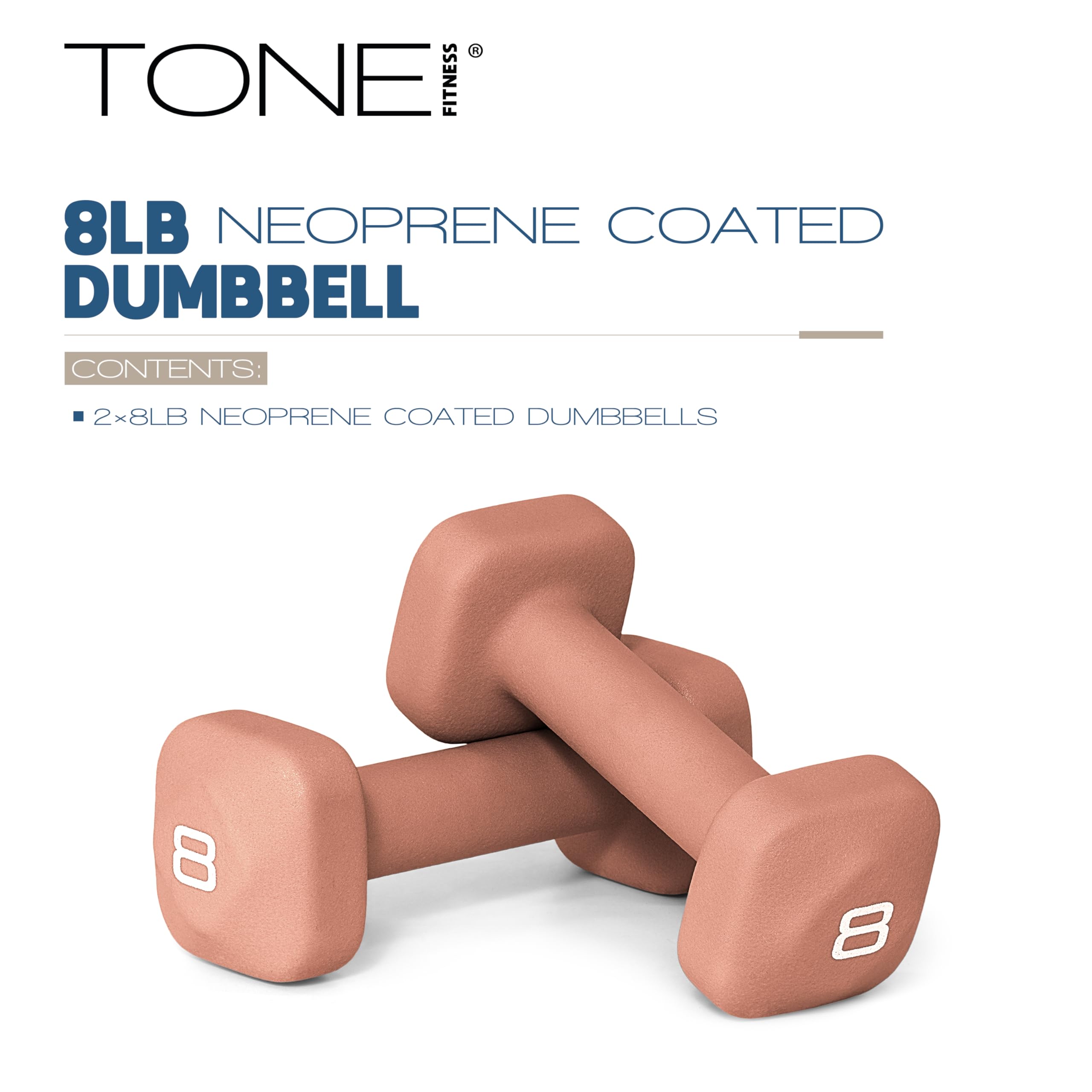 Tone Fitness 8 lb Neoprene Dumbbell Pair for Home Workouts - Non-Slip Design - Orange