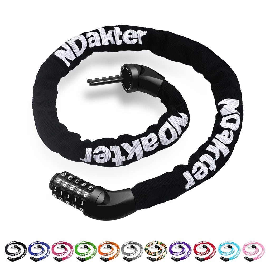 Ndakter Bike Chain Lock, 5 Digit Combination Heavy Duty Anti Theft Bicycle Chain Lock, Security Resettable Bike Locks For Bike, 