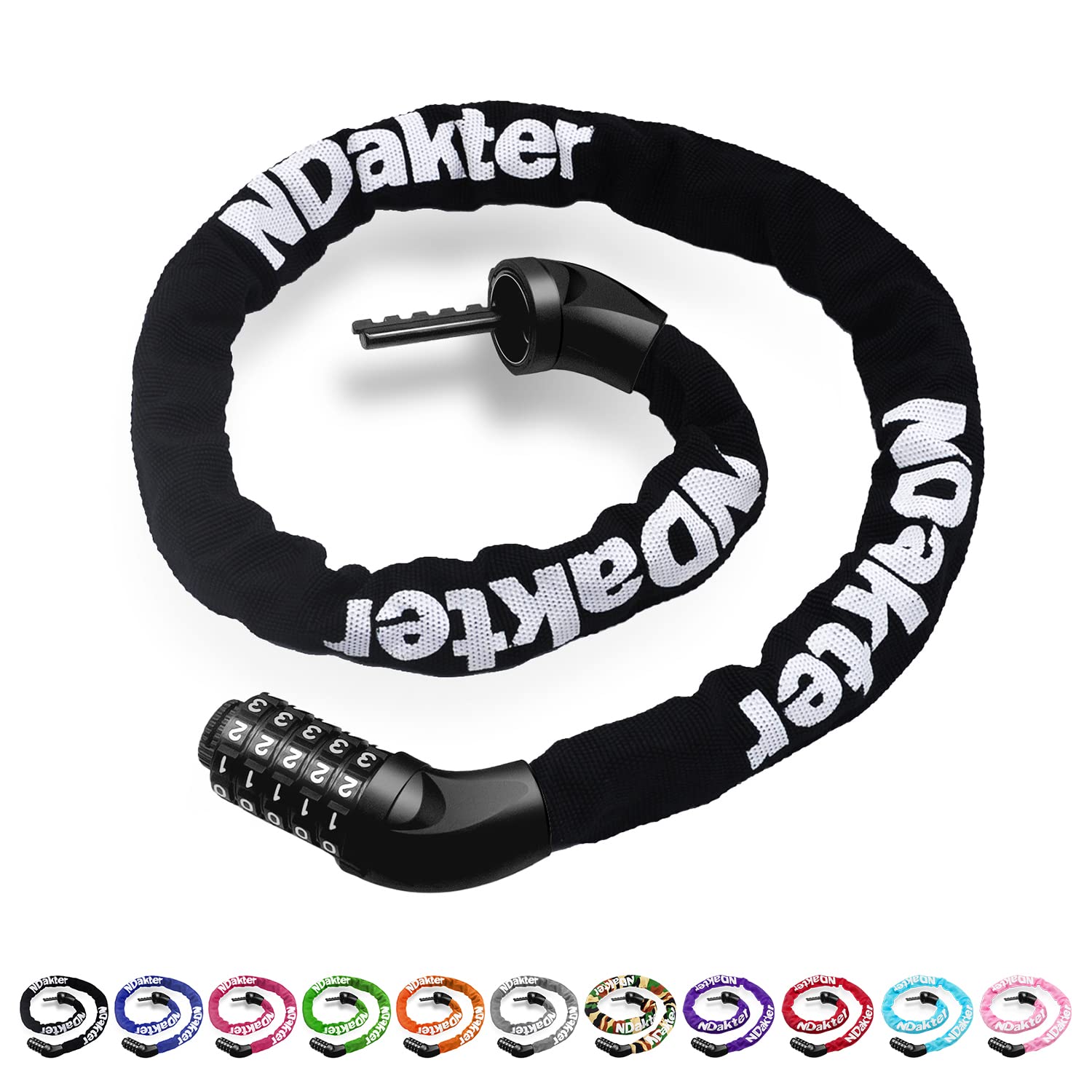 Ndakter Bike Chain Lock, 5 Digit Combination Heavy Duty Anti Theft Bicycle Chain Lock, Security Resettable Bike Locks For Bike, 