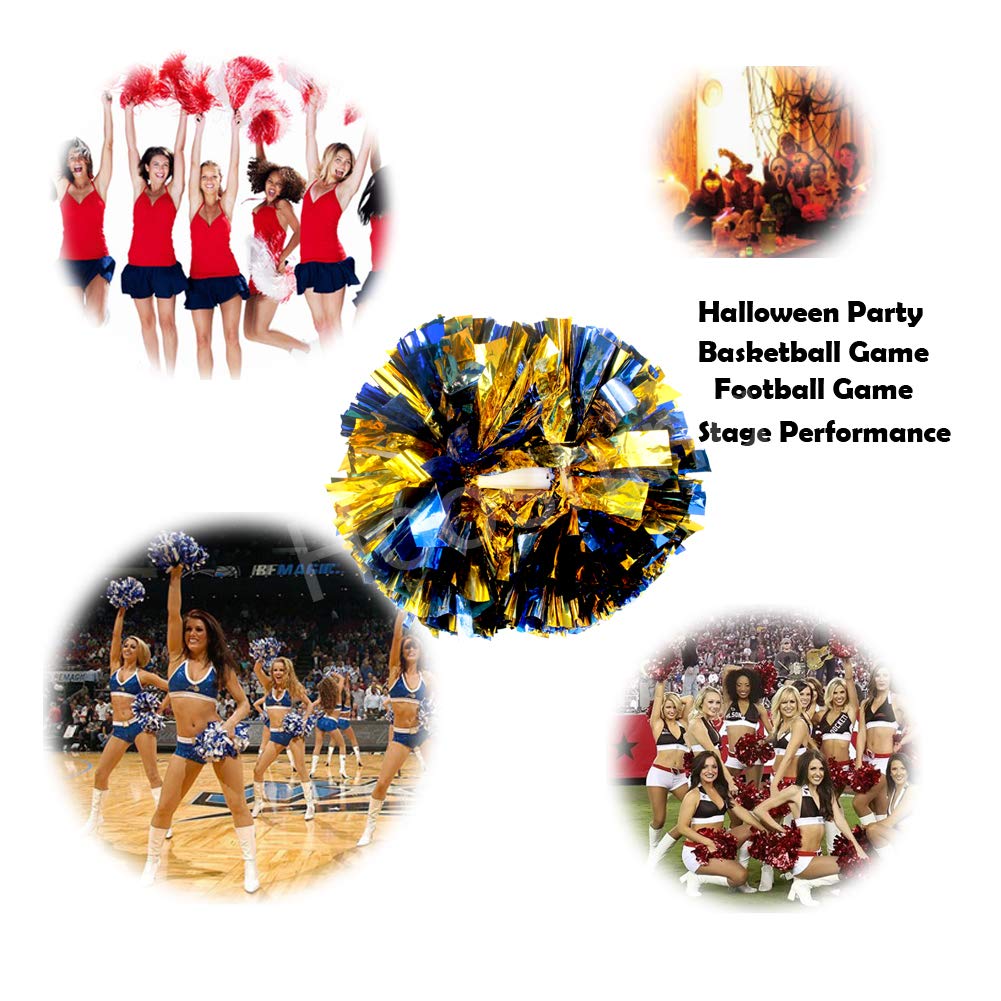 Hooshing 2 Pack Cheerleading Pom Poms Blue And Gold With Baton Handle For Team Spirit Sports Dance Cheering