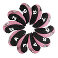 Andux Number Print Golf Iron Club Head Covers With Transparent Window 10Pcs/Set Black/Pink