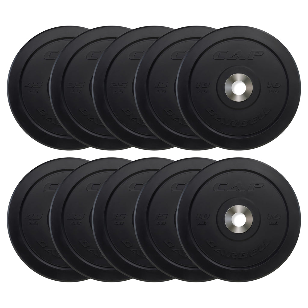 Cap Barbell 260 Lb Pro Olympic Bumper Plate Set, Black