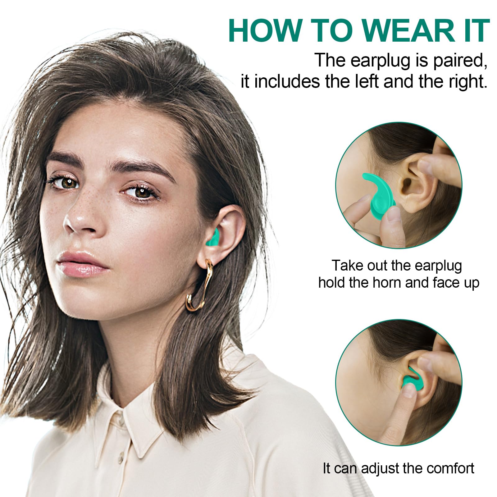Swimming Ear Plugs for Adults,3 Pairs Waterproof Reusable Silicone Swim Earplugs for Swimming Surfing Snorkeling Showering and W