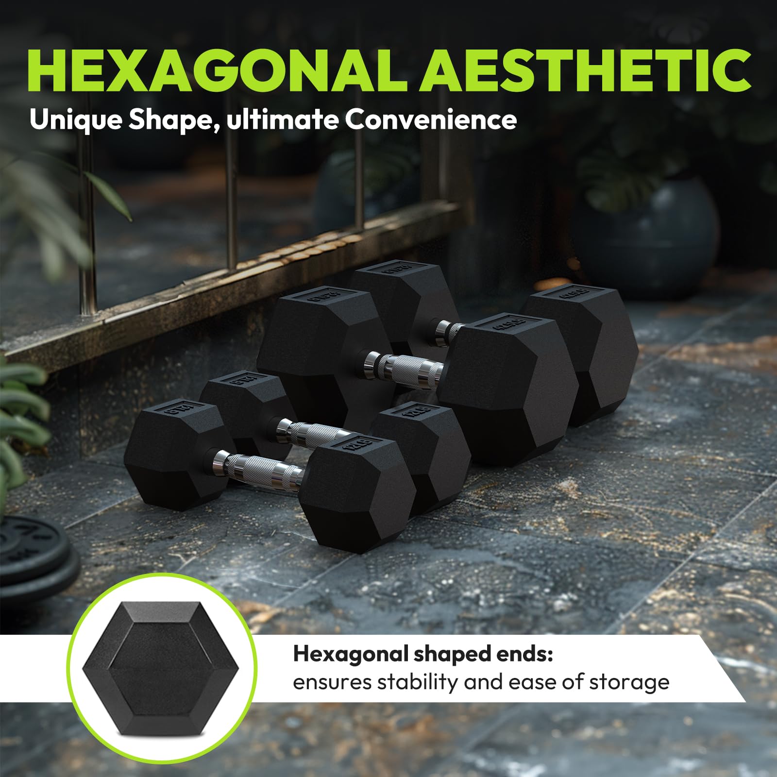 Hex Dumbbell Rubber Encased Dumbbell Strength Training Hex Dumbbell, Hand Weight For Workout & Exercise/Pair Of 25Lb