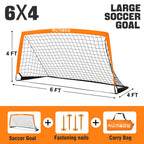 Runbow 6X4 Ft Portable Kids Soccer Goal For Backyard Practice Soccer Net With Carry Bag (6X4 Ft, Orange, 2 Pack)