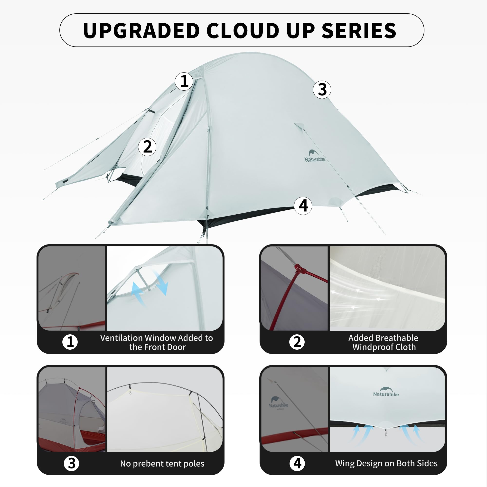 Naturehike Cloud Up Ul 2 Person Backpacking Tent, Double Layer Two Person Tent With Footprint, 15D Nylon Waterproof Ultralight T
