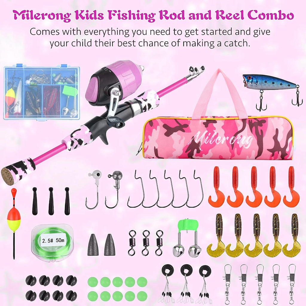 Milerong Kids Fishing Rod, Kids Toys Fishing Pole Portable Telescopic Fishing Rod And Reel Combo Kit For Boys, Girls, Youth - Wi