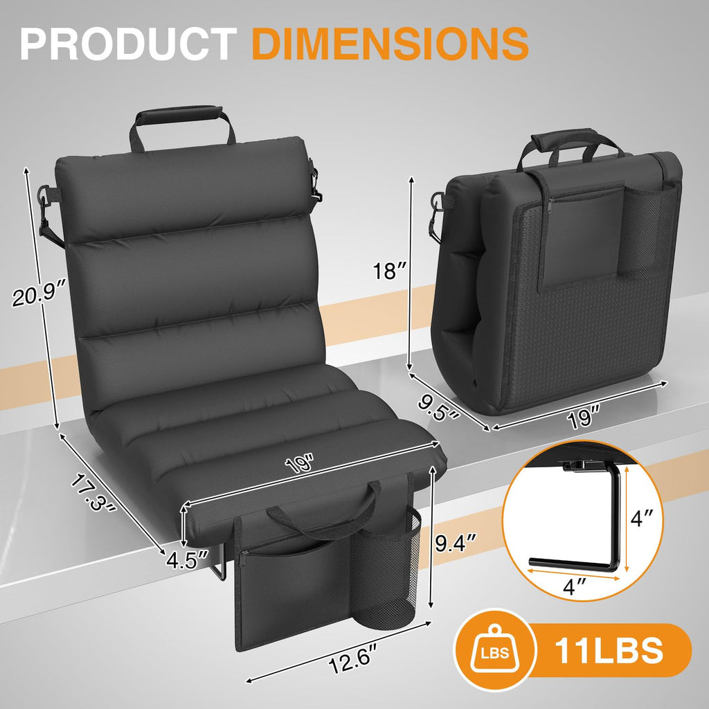 HOPERAN Heated Stadium Seats for Bleachers with Back Support - 3 Levels Bleacher Chairs with Back and Cushion, Wide & Soft Thick