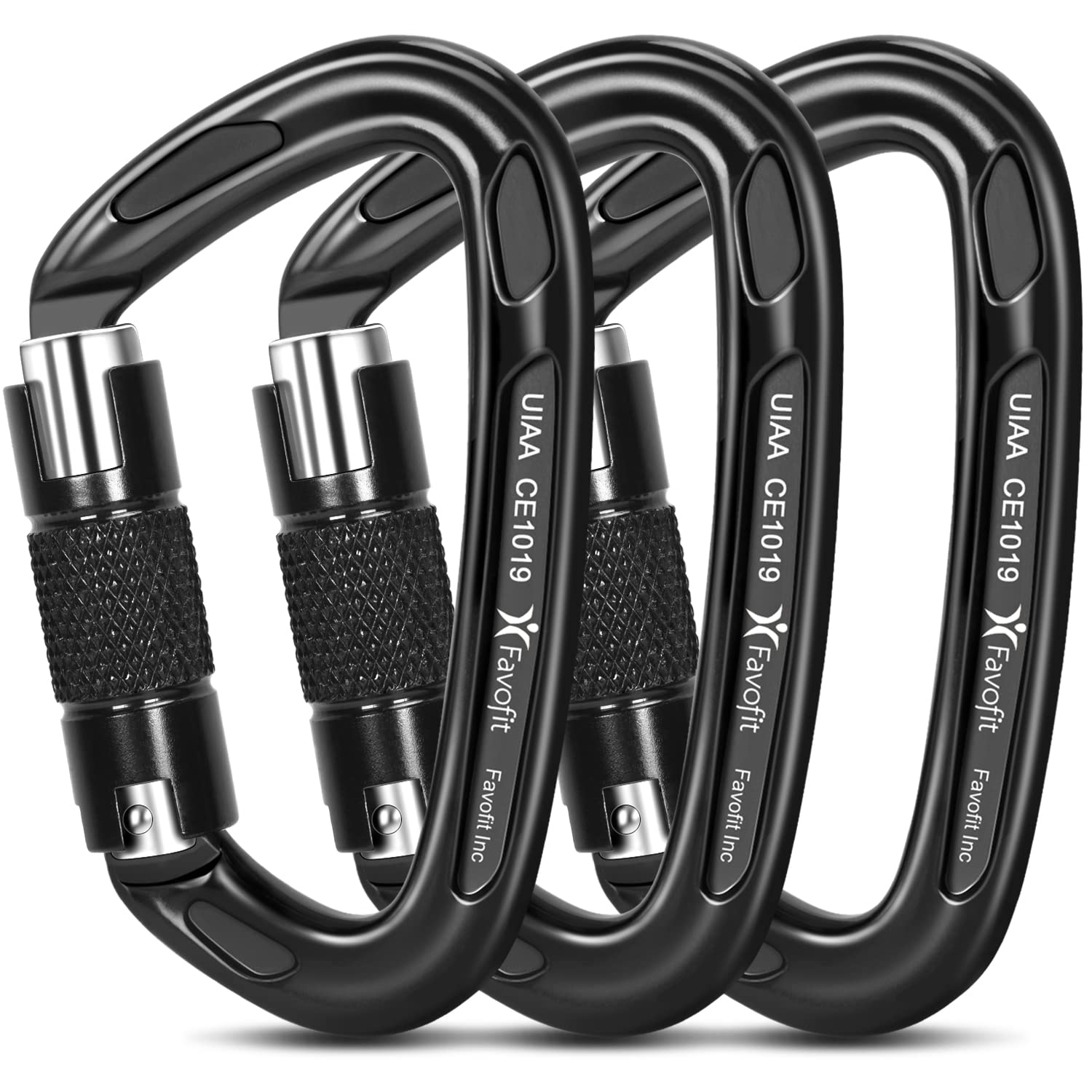 Locking Climbing Carabiners Heavy Duty - Favofit Uiaa Certified 25Kn (5620 Lbs) Rock Climbing Clips For Climbers - Large Caribea