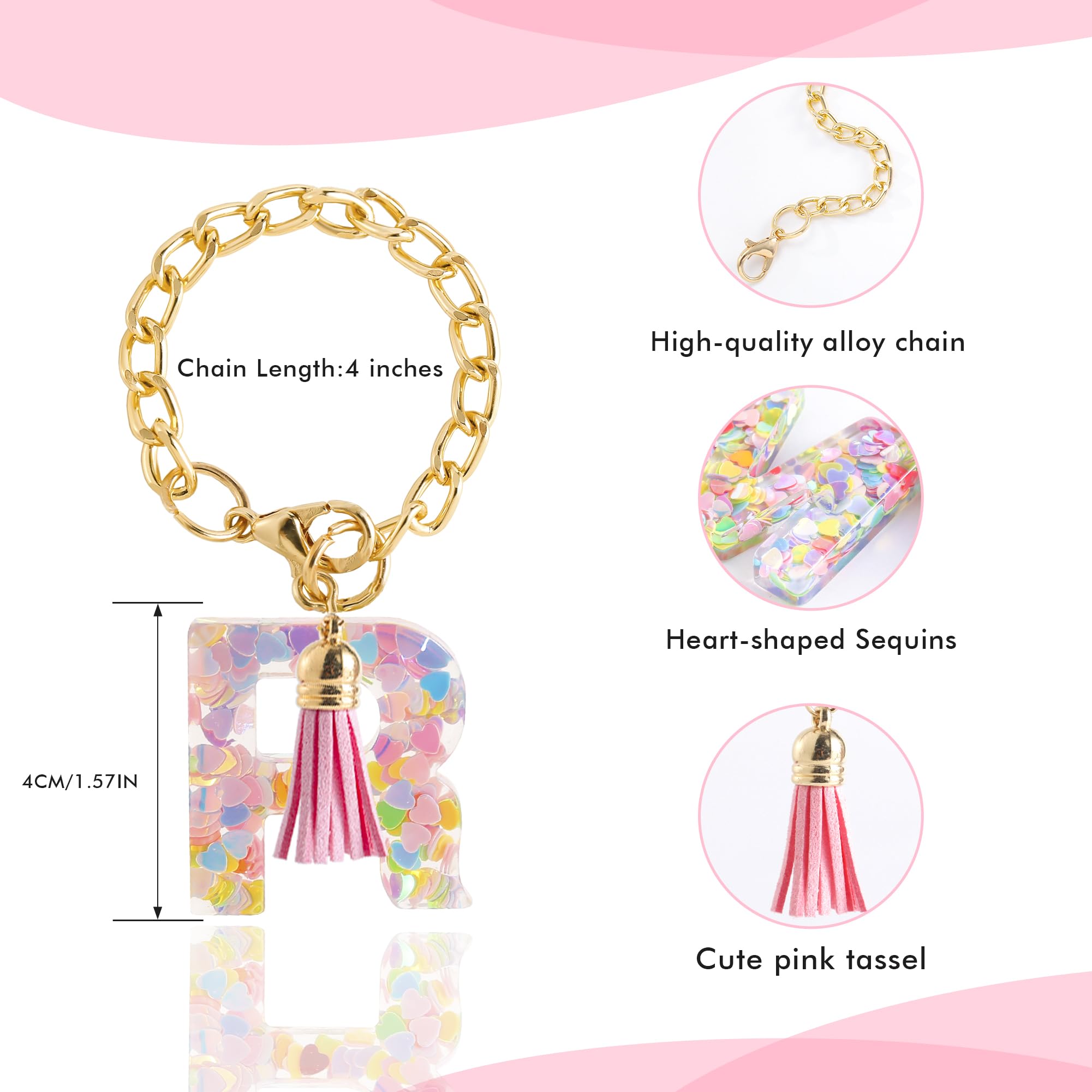 Letter Charm Accessories for Stanley Cup 1 PCS Cute Initial Keychain Handle Charm for Stanley Tumbler for Women Pink Letter R