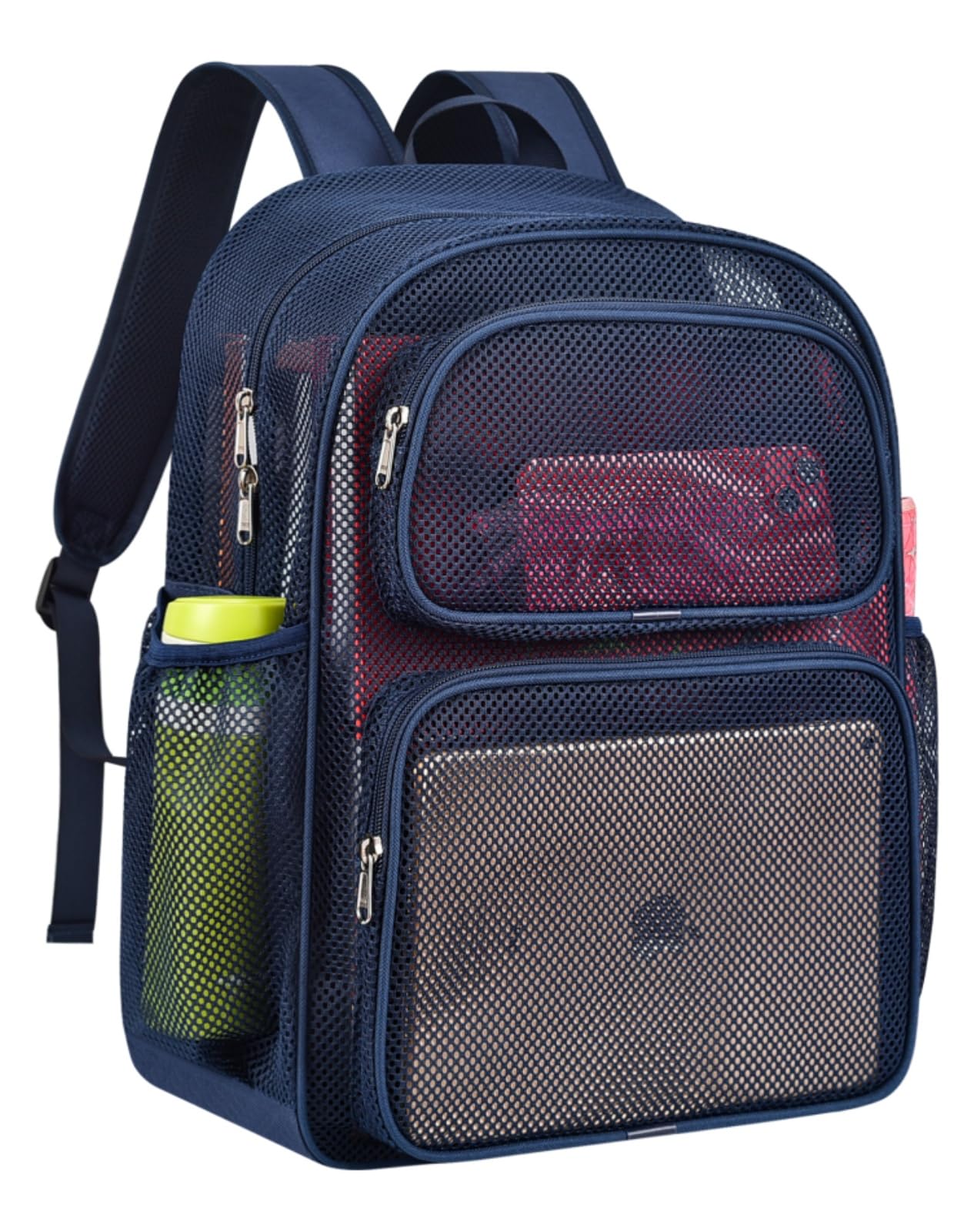 MAY TREE Mesh Backpack Heavy Duty Big Mesh Bag Large Capacity for Travel Beach Hiking Outdoor Sports with Paded Strap, Blue