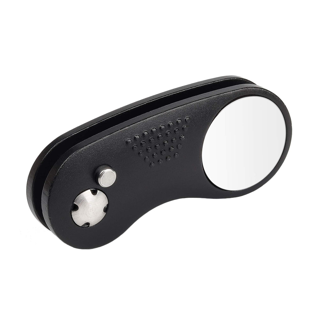Mile High Life All Metal Foldable Golf Divot Tool With Pop-Up Button & Magnetic Ball Marker (Black Curve)