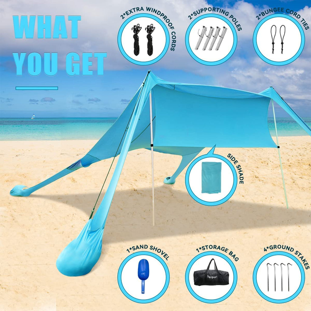 Fbsport Beach Tent Sun Shelter, Portable Beach Shade Canopy Upf50+ With Sandbags For Outdoor Family Camping, Fishing, Backyard F