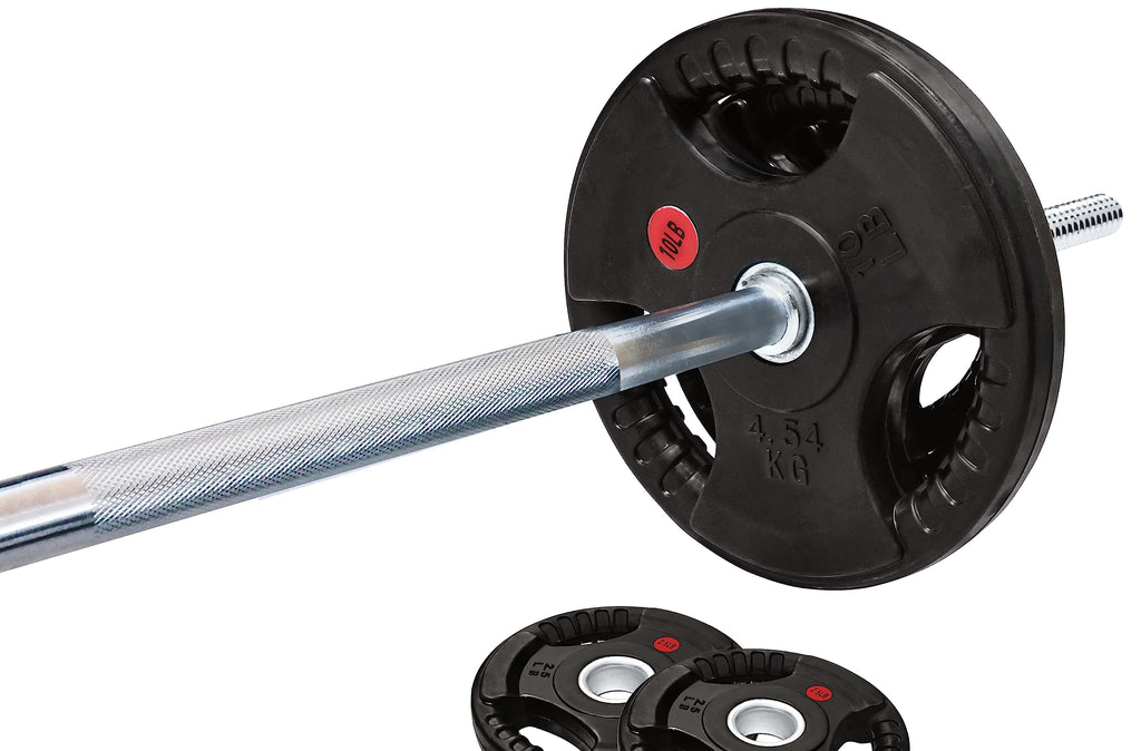 Signature Fitness Cast Iron Standard Weight Plates Including 5Ft Standard Barbell With Star Locks, 45-Pound Set (35 Pounds Plate