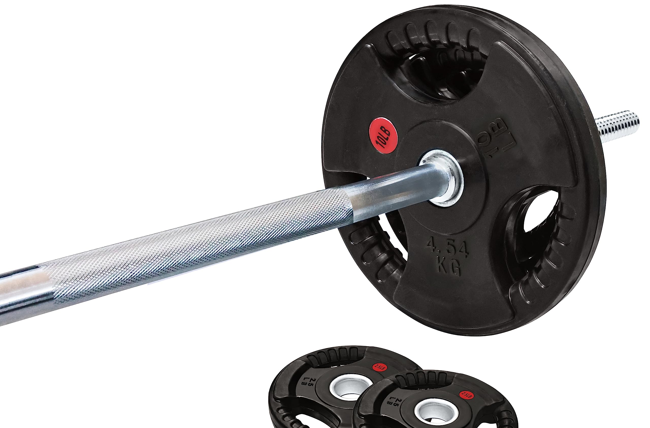 Signature Fitness Cast Iron Standard Weight Plates Including 5Ft Standard Barbell With Star Locks, 45-Pound Set (35 Pounds Plate