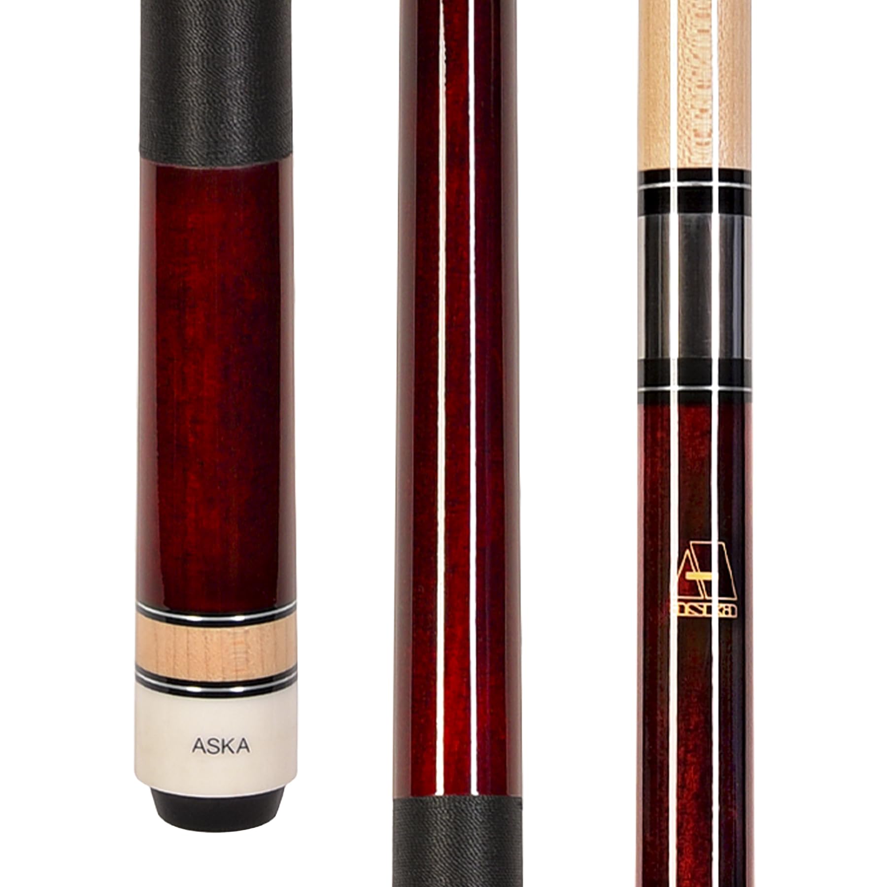 ASKA L2 2-Piece Pool Cue Stick, 58-inches Hard Rock Canadian Maple, 13mm Hard Tip (20-Ounce, Red)