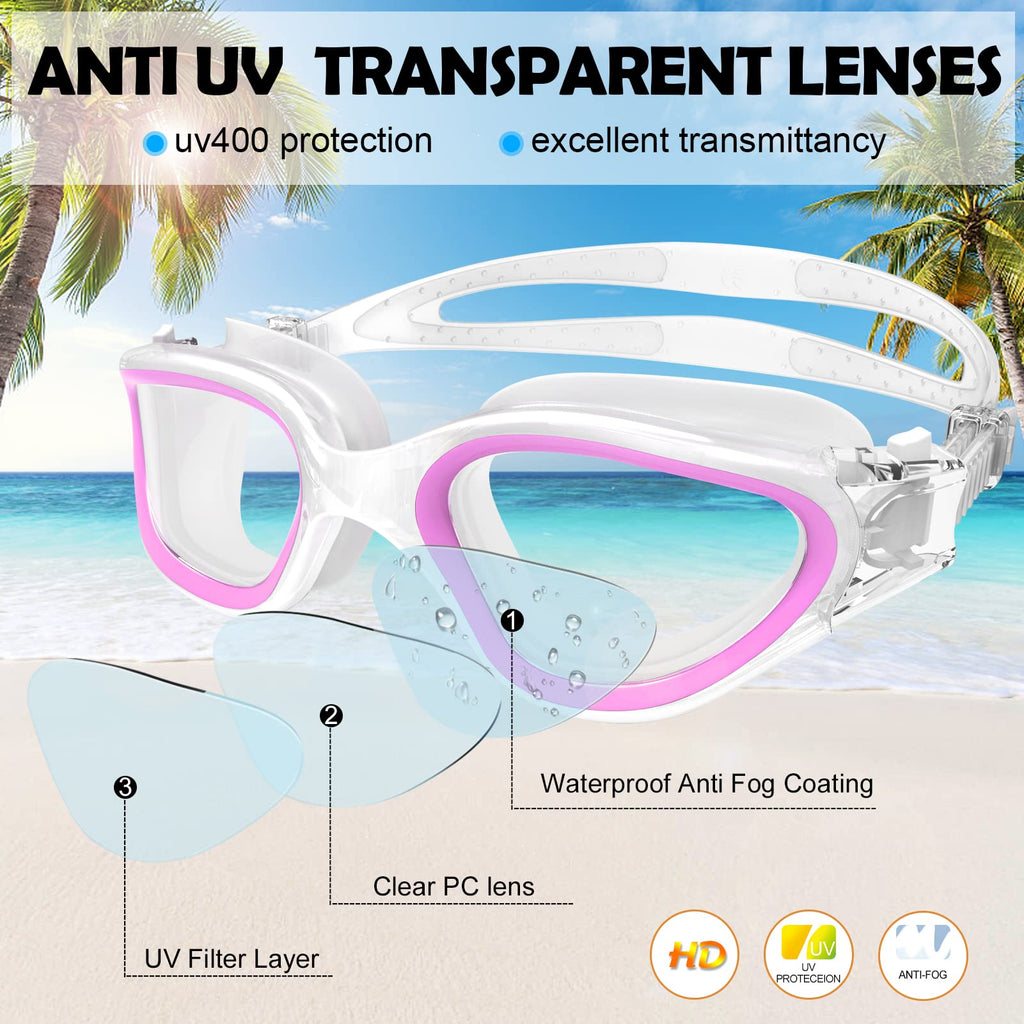 Win.Max Swimming Goggles Swim Goggles Anti Fog Anti Uv No Leakage Clear Vision For Men Women Adults Teenagers (Purple/Non-Polari