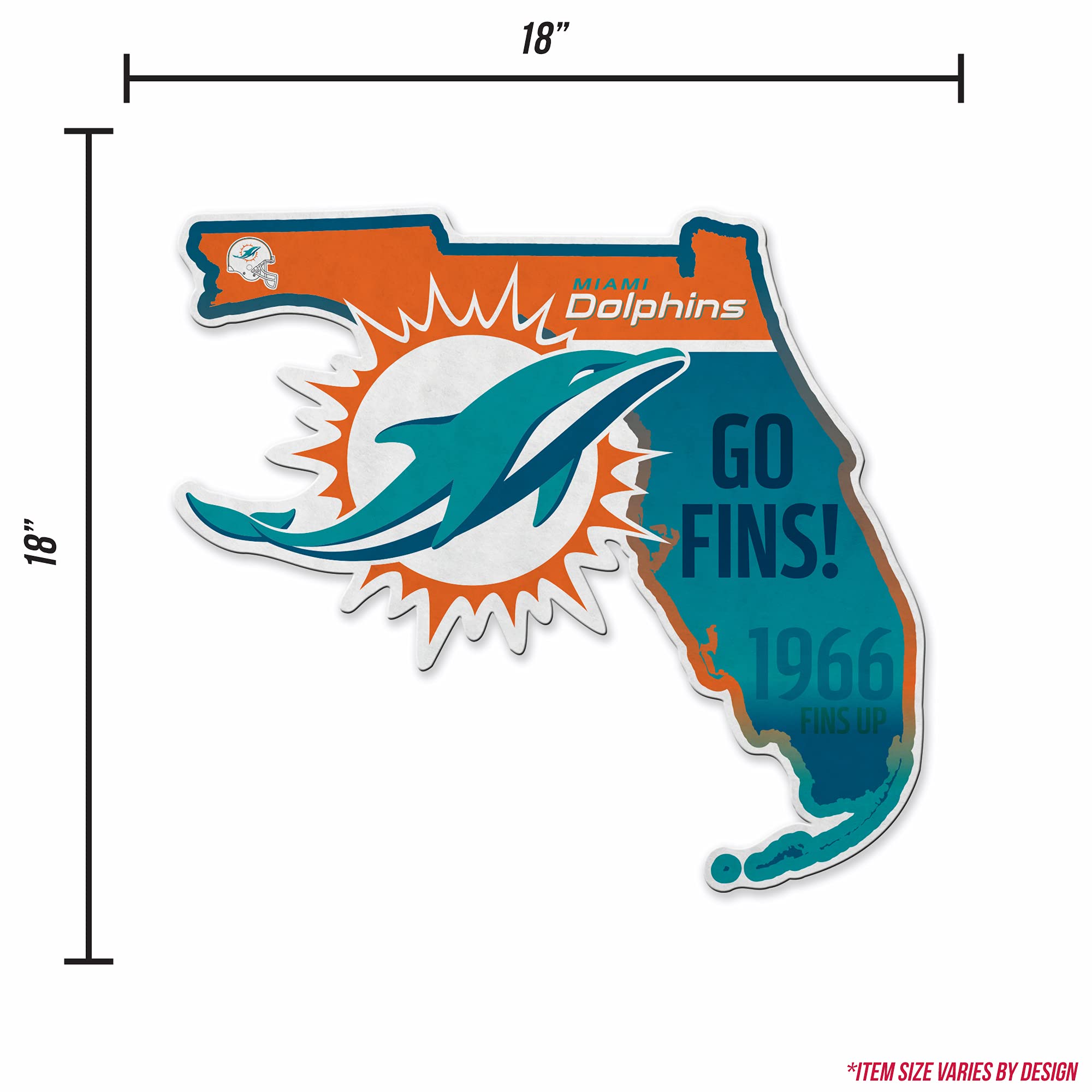 Rico Industries Nfl Miami Dolphins State Shape Shape Cut Pennant - Home And Living Room D  Cor - Soft Felt Ez To Hang 18X0.10X18