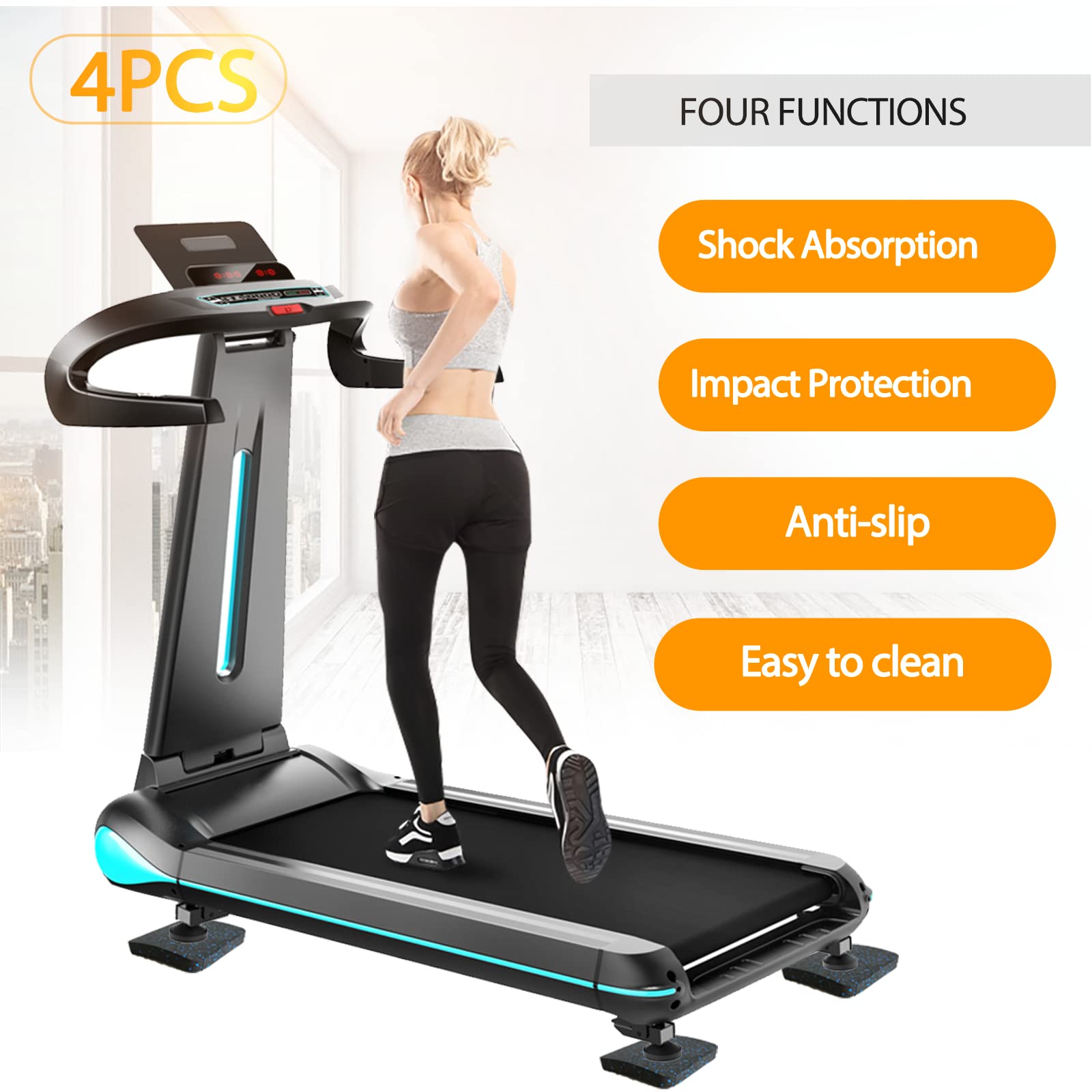 Treadmill Mat Pads, Exercise Equipment Mat With High Density Rubber For Protect Floors 3.94'' X 3.94'' X 0.5'' (4 Pcs) Black